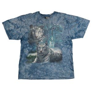 White Tiger Back To Earth Nature Wear T-Shirt Blue Tie Dye Mens XL Vintage USA